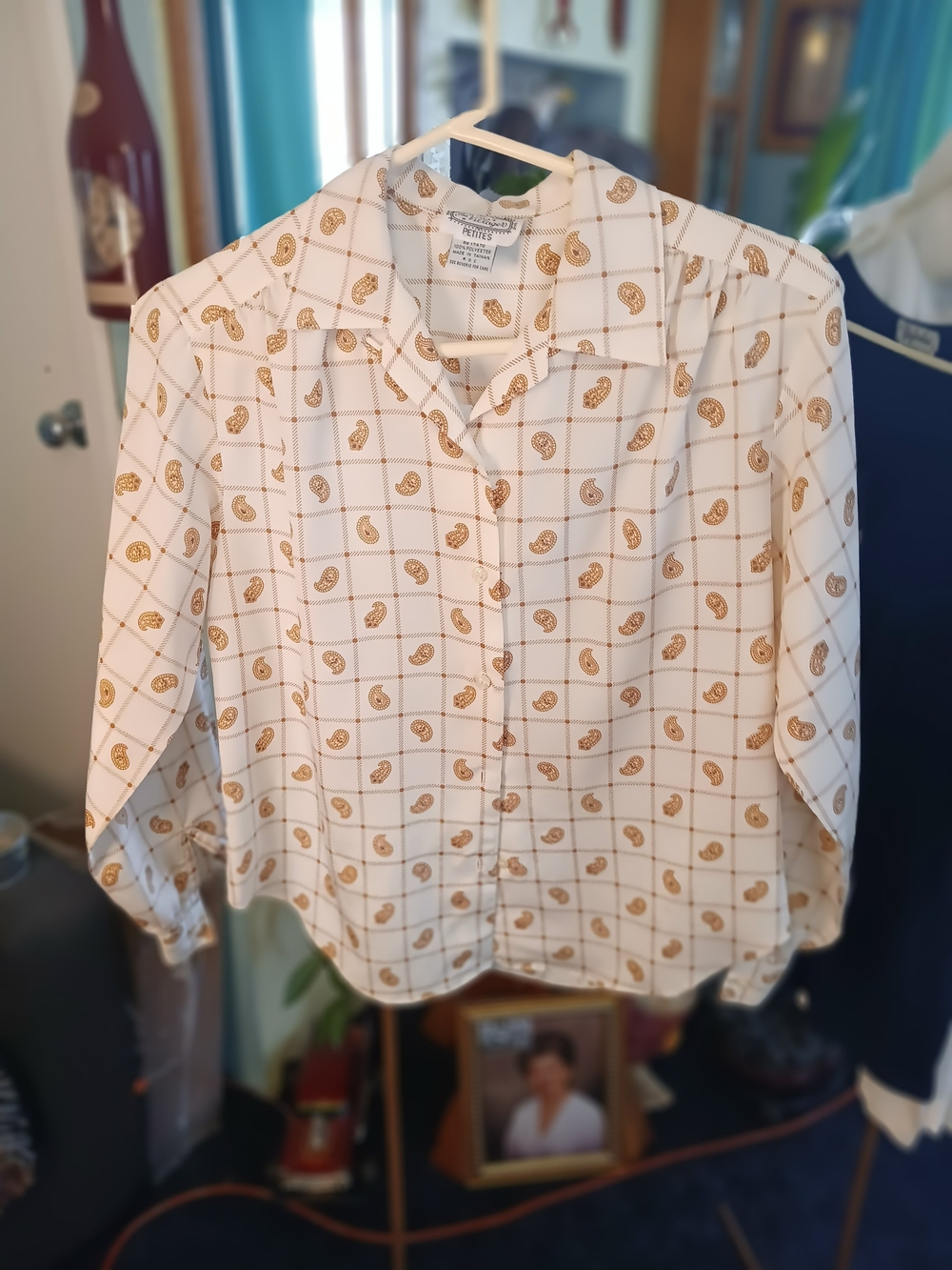 villager Cream Blouse with Gold Paisley Grid